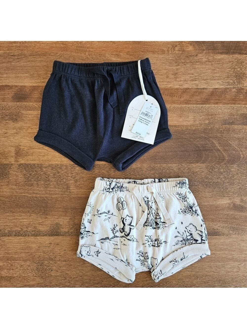 5/$25 Baby Gap Organic Cotton Shorts Bundle Bear Print & Black Size 0-3M